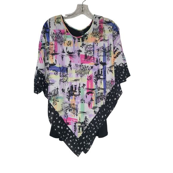 Slim Factor Investments Womens Poncho Top Blouse Small Venice Summer Black Pink - Picture 1 of 8